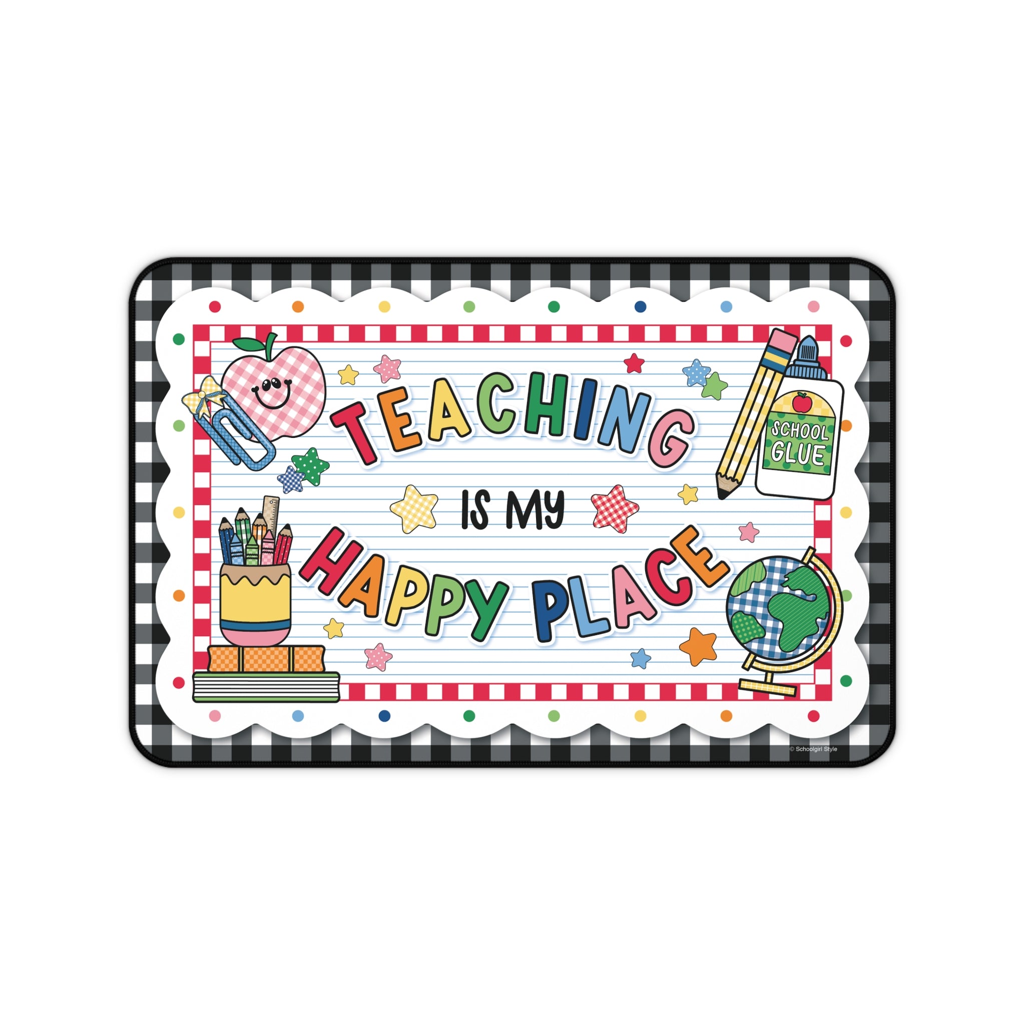 Teaching Is My Happy Place Black Gingham Desk Mat | 90s Teacher
