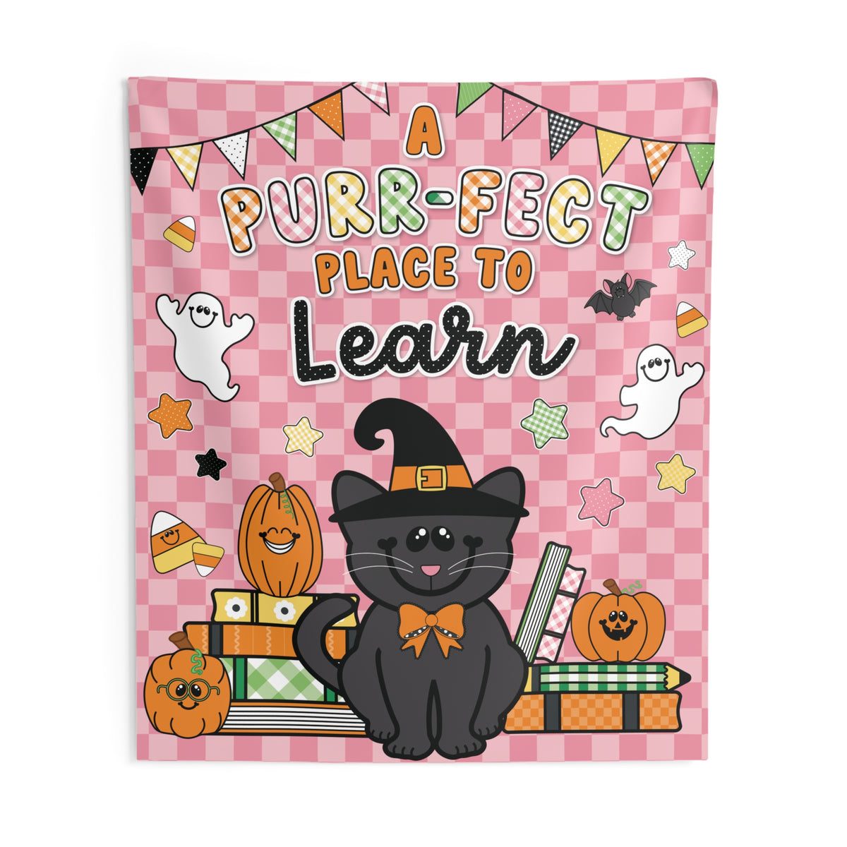 Purr-fect Place To Learn Halloween Seasonal Wall Tapestry | 90s Teacher