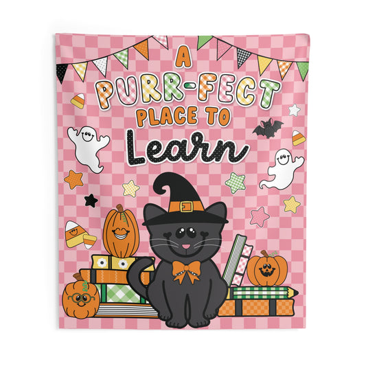 Purr-fect Place To Learn Halloween Seasonal Wall Tapestry | 90s Teacher