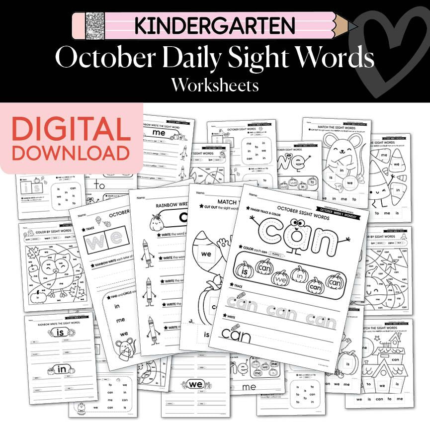Printable Kindergarten October Daily Sight Words