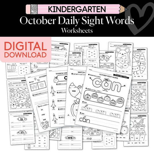 Printable Kindergarten October Daily Sight Words