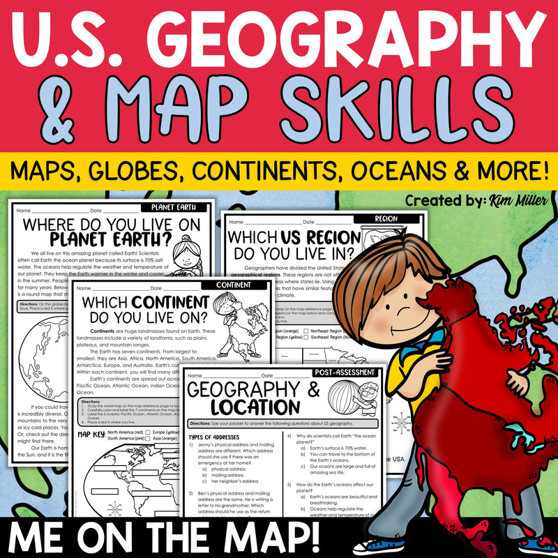 US Geography Map Skills | Maps and Globes, Continents, Oceans, Me on the Map