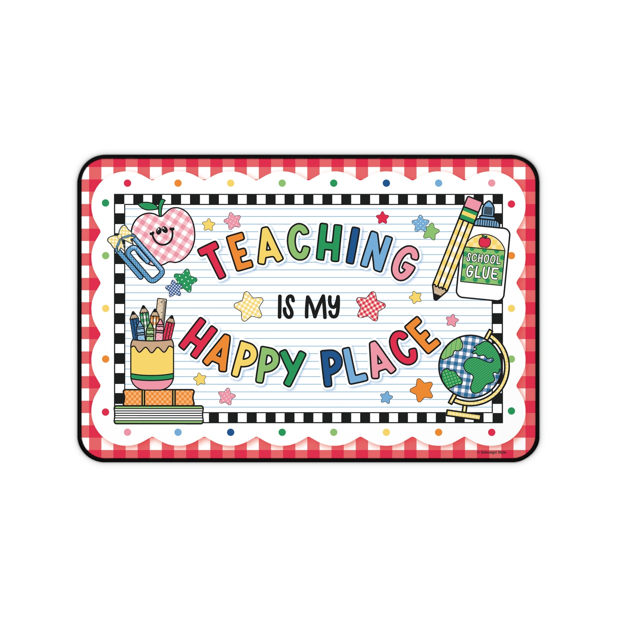 Teaching Is My Happy Place Red Gingham Desk Mat | 90s Teacher