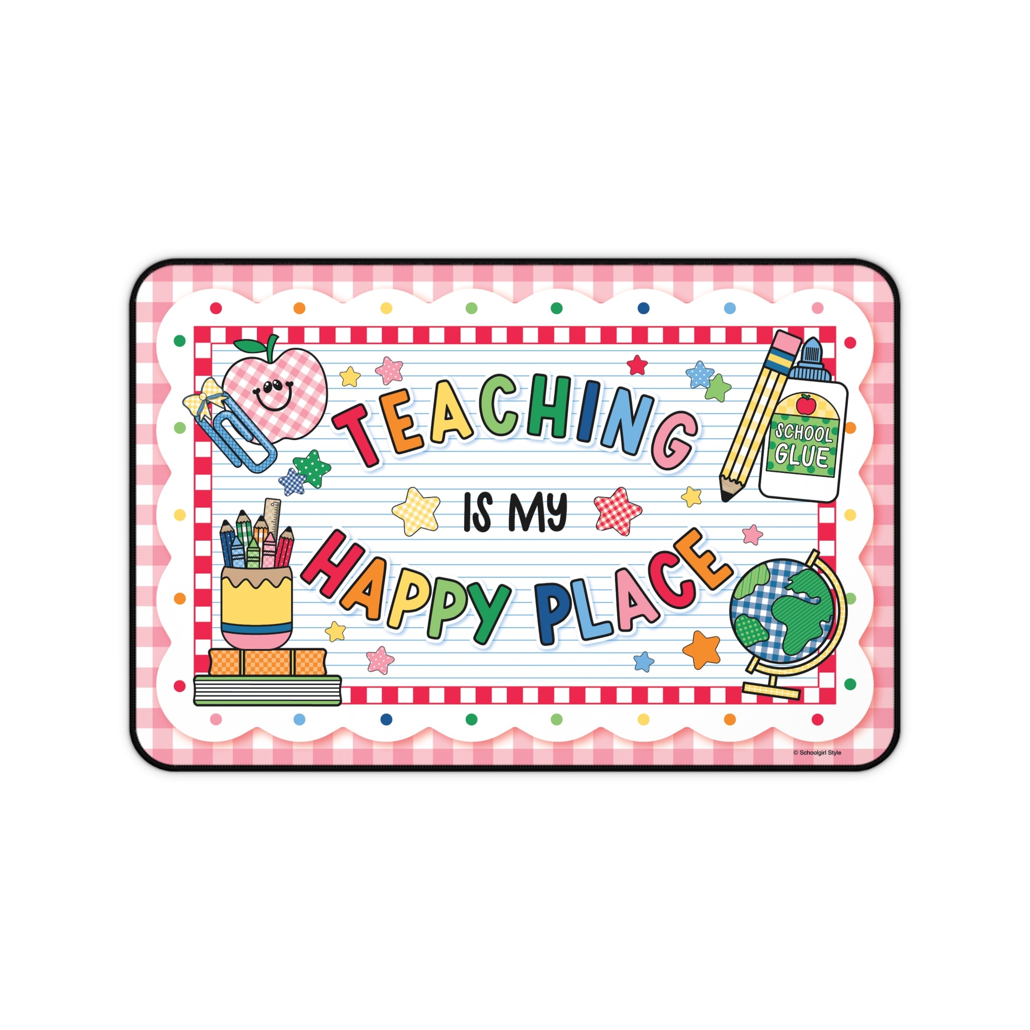 Teaching Is My Happy Place Pink Gingham Desk Mat | 90s Teacher