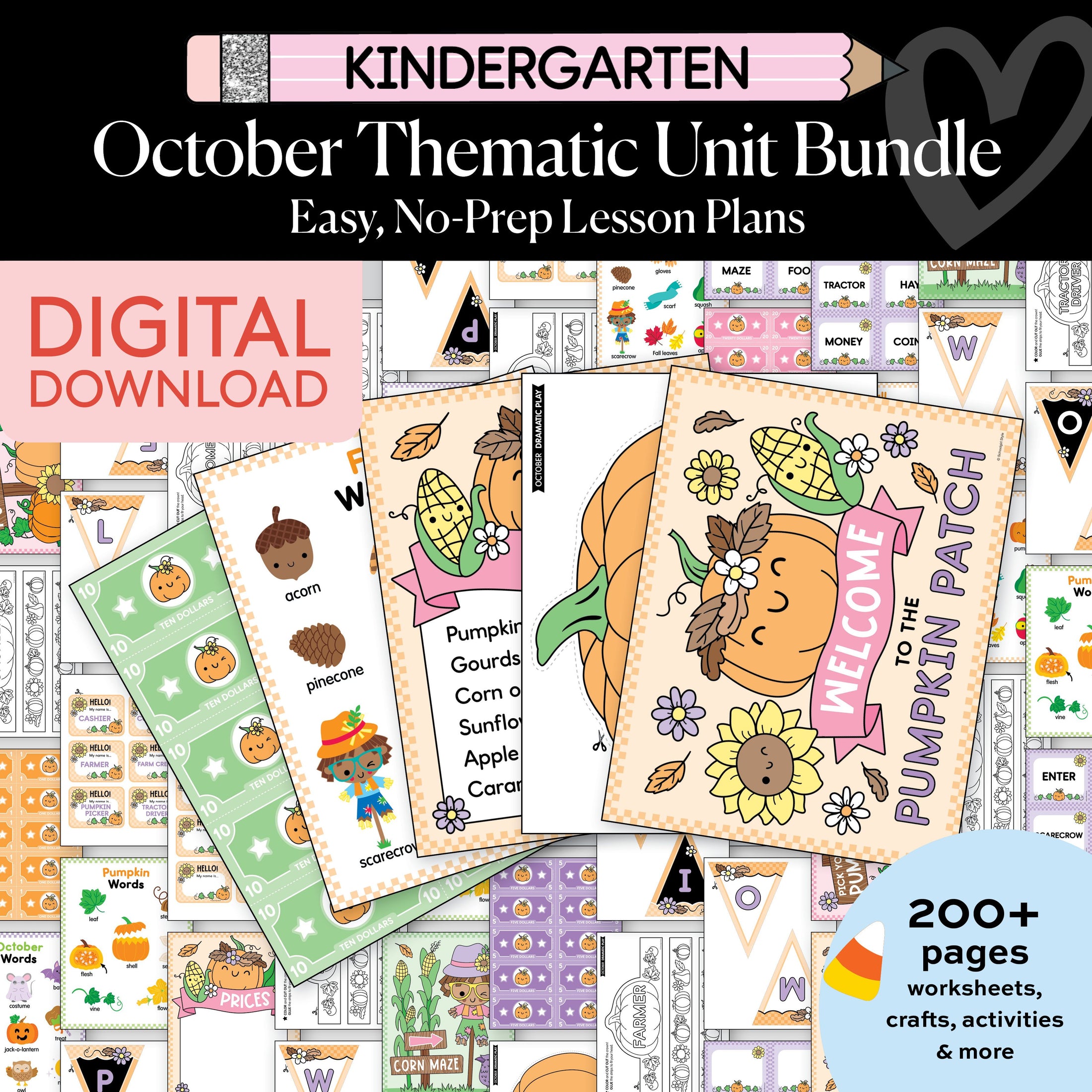 Printable Kindergarten October Thematic Unit Bundle