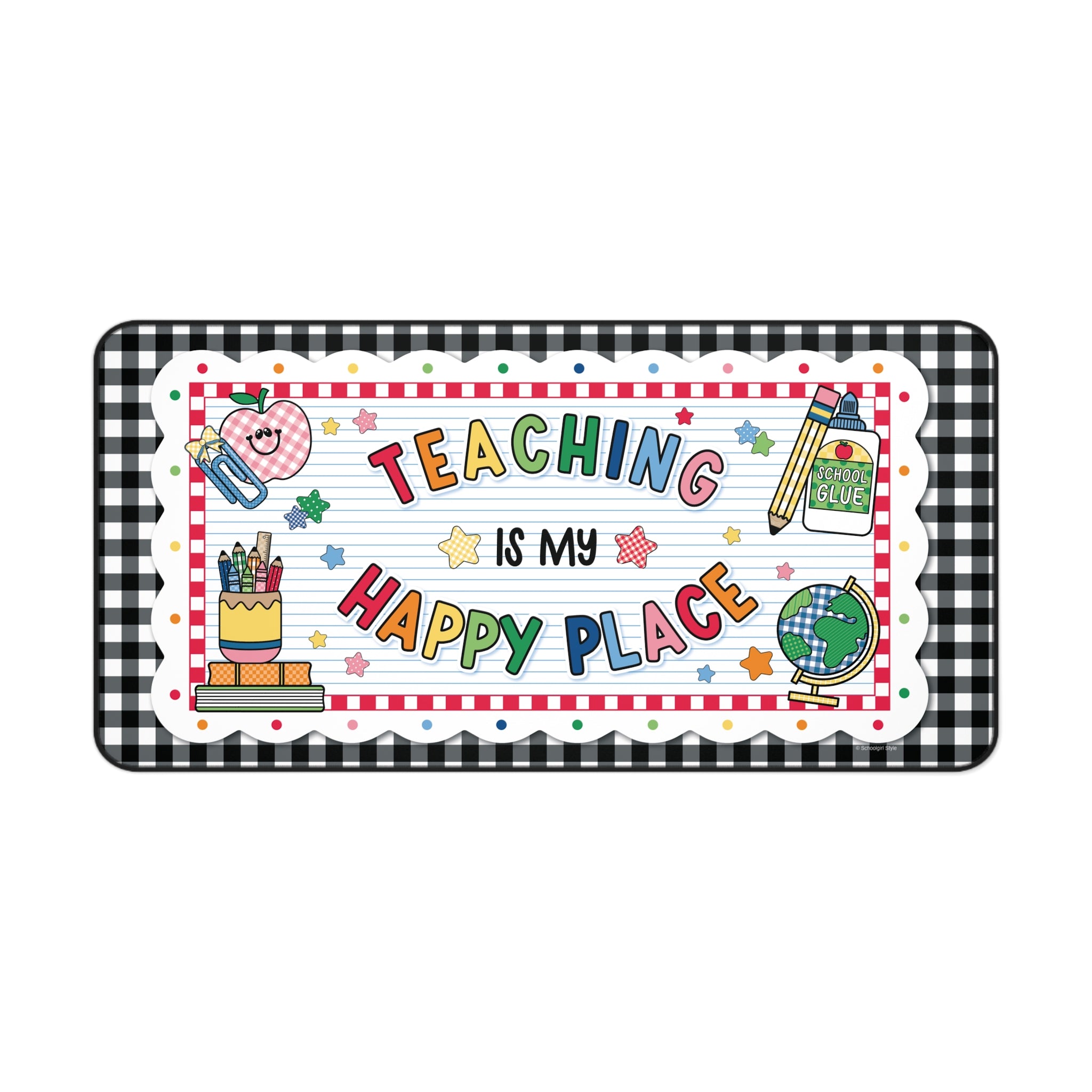 Teaching Is My Happy Place Black Gingham Desk Mat | 90s Teacher