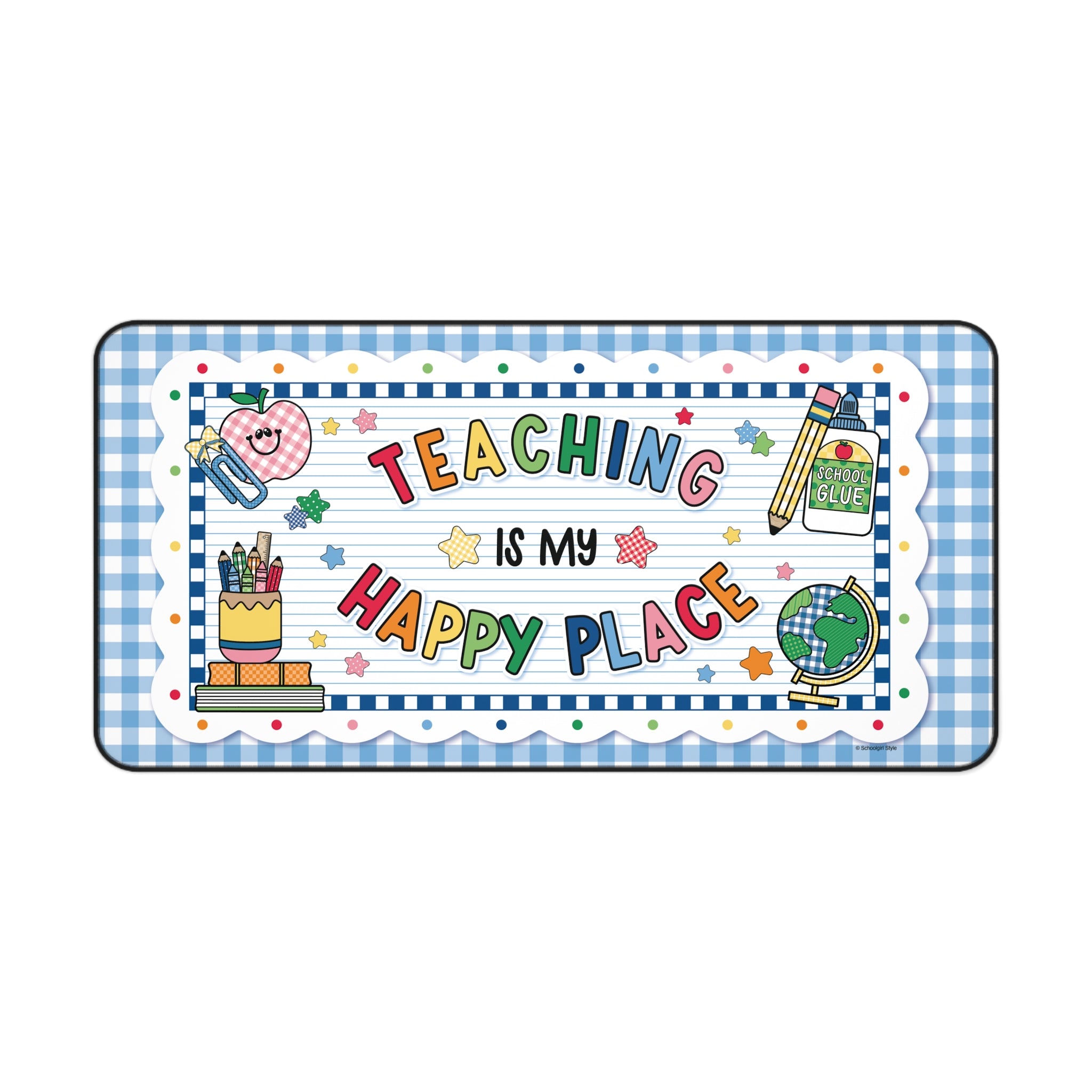 Teaching Is My Happy Place Blue Gingham Desk Mat | 90s Teacher