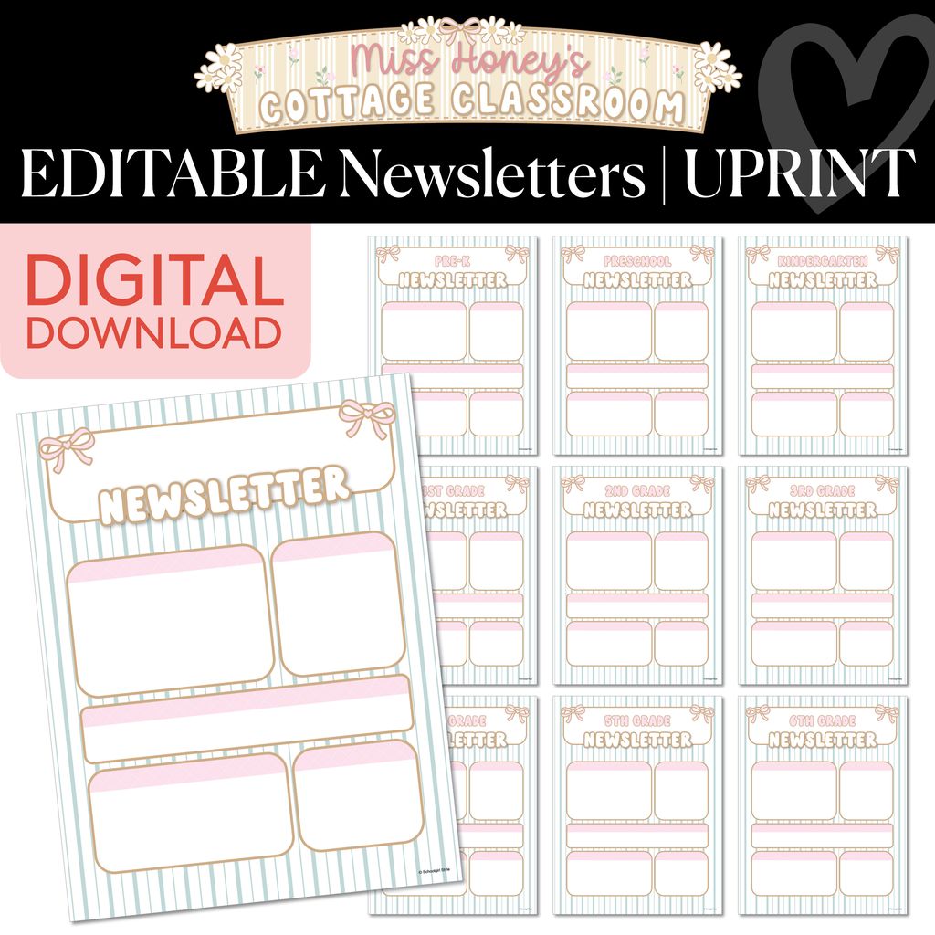 Printable Calming Editable Newsletters | Miss Honey's Cottage Classroom