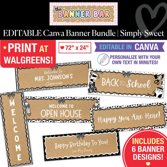 Editable Canva Walgreens Compatible Kraft Style Banner Bundle | Simply Sweet