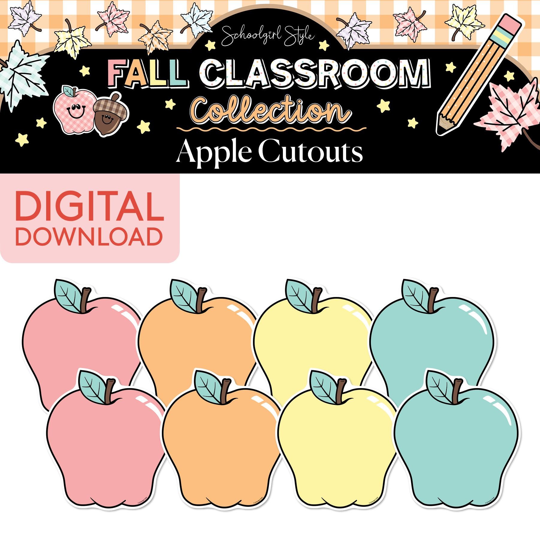 Printable Pastel Fall Apple Cutouts