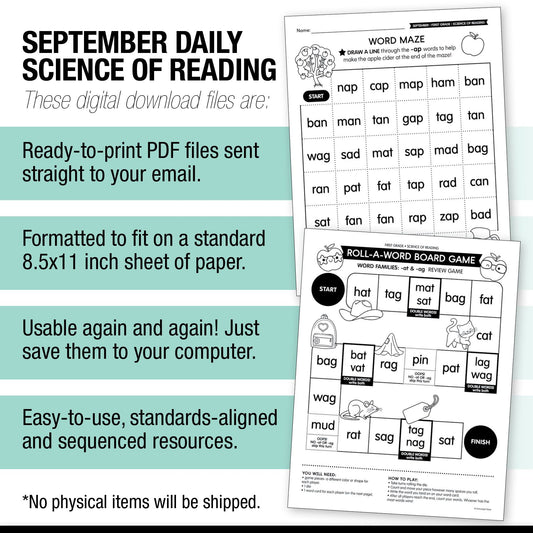 First Grade September Daily Science of Reading