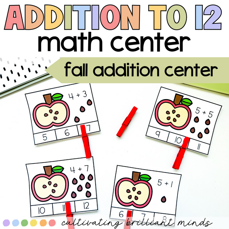 Fall Addition to 12 Math Center | Apples | Autumn | Addition Activities