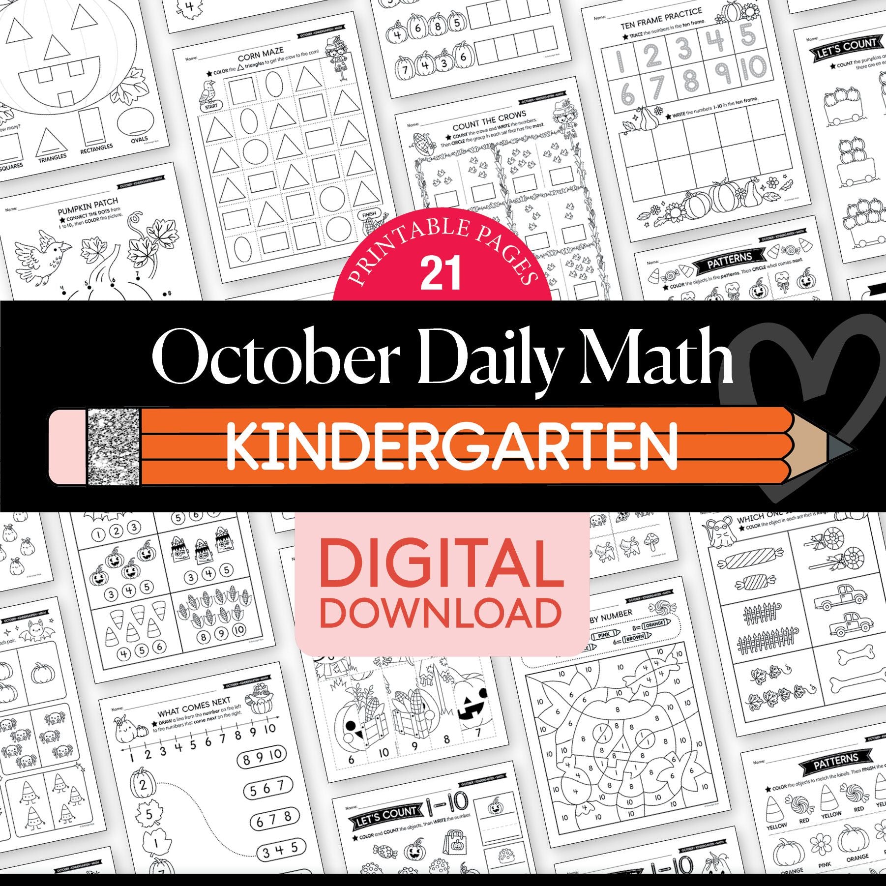 Printable Kindergarten October Daily Math