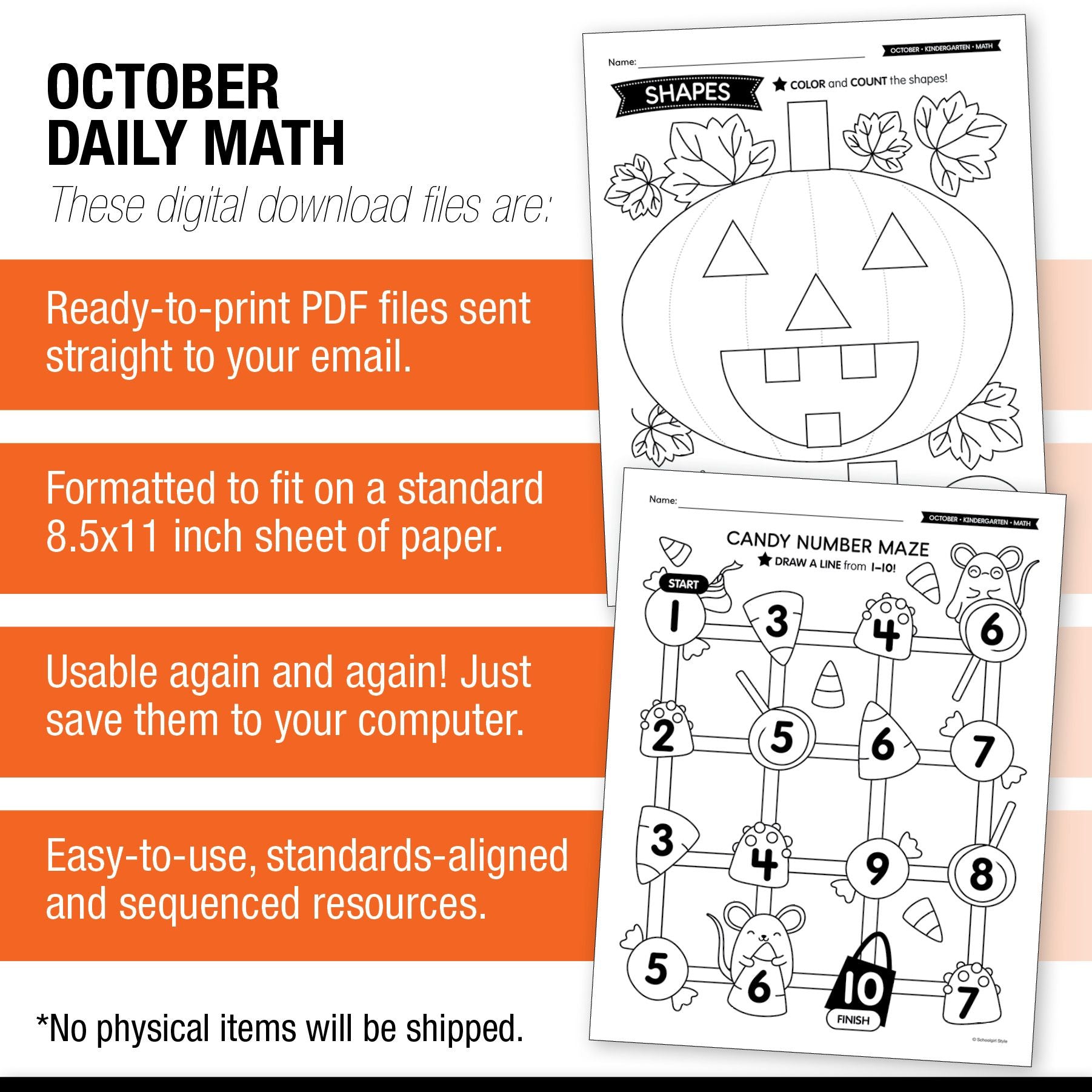 Printable Kindergarten October Daily Math