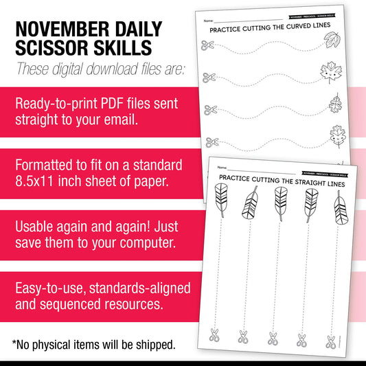 Printable Preschool November Daily Scissor Skills