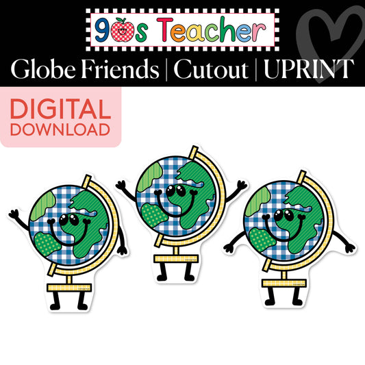 Printable Retro Globe Friends Cutouts | 90s Teacher