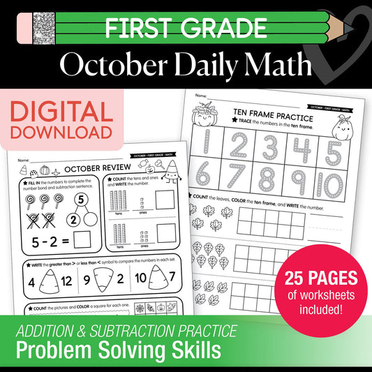 Printable First Grade October Daily Math Worksheets