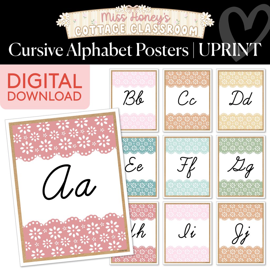 Printable Calming Cursive Alphabet Posters | Miss Honey's Cottage Classroom