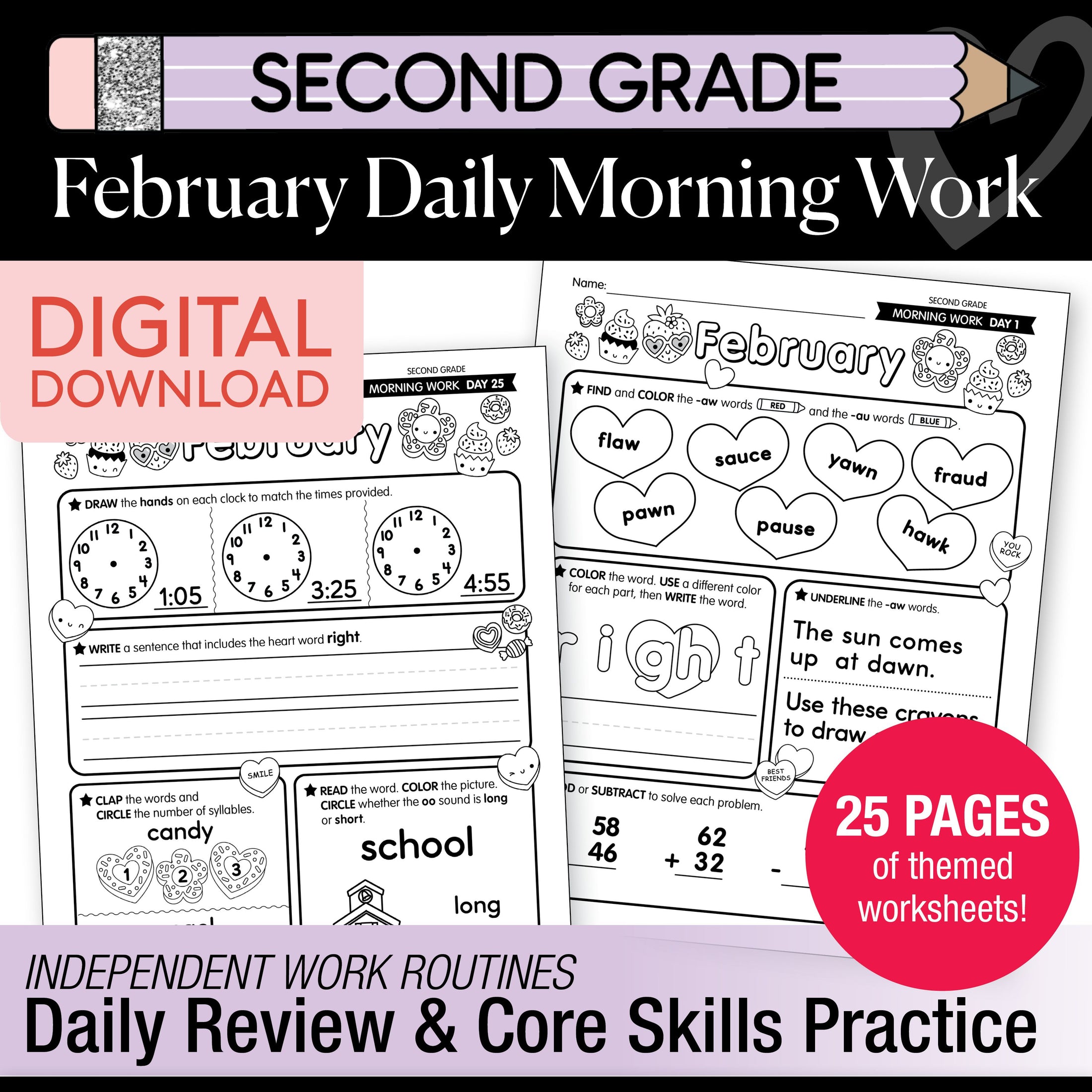 Printable Second Grade February Daily Morning Work