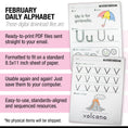 Load image into Gallery viewer, Printable Kindergarten February Daily Alphabet (Q-T)
