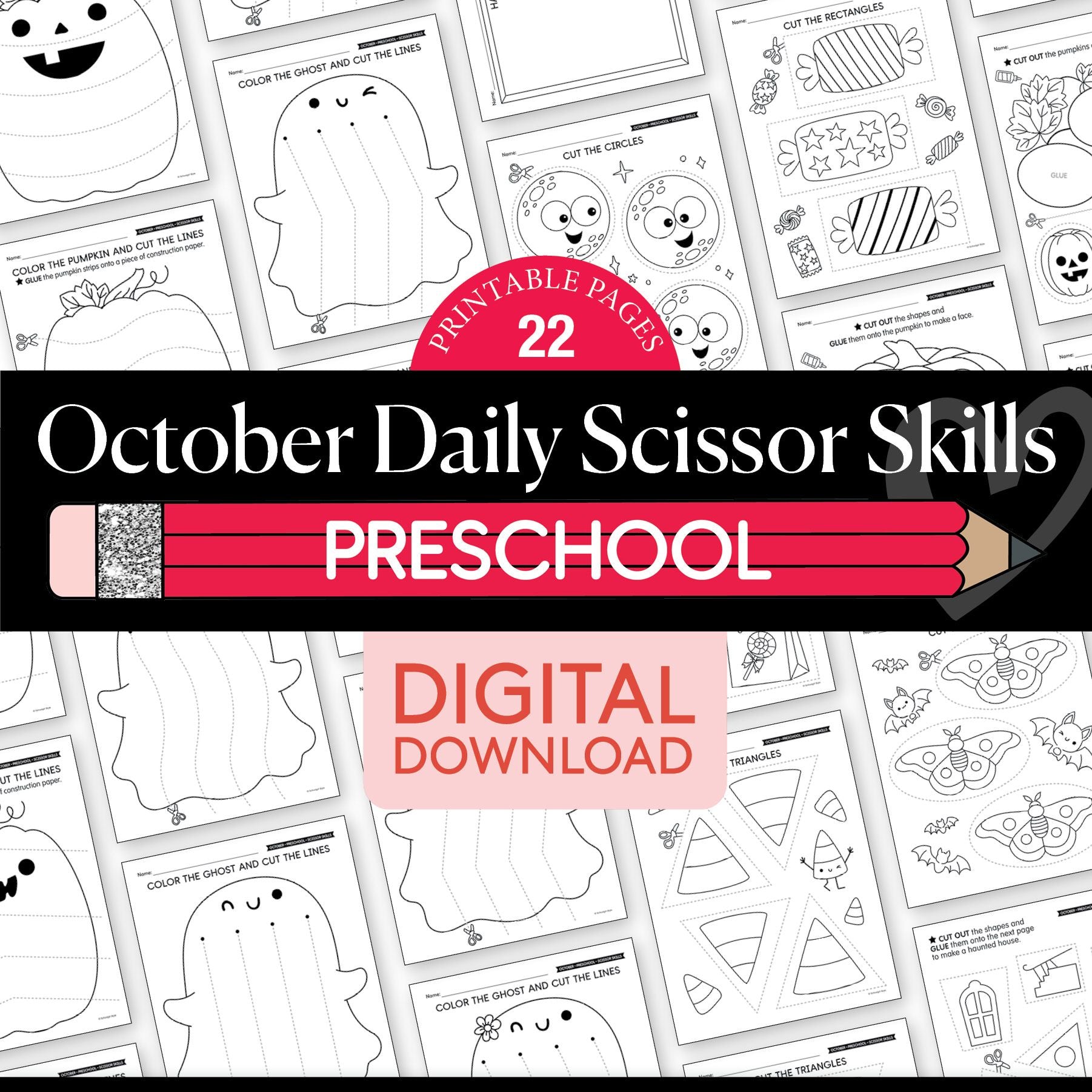 Printable Preschool October Scissor Skills Worksheets