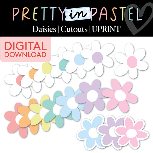 Printable Pastel Daisies Bulletin Board Cutouts | Pretty in Pastel