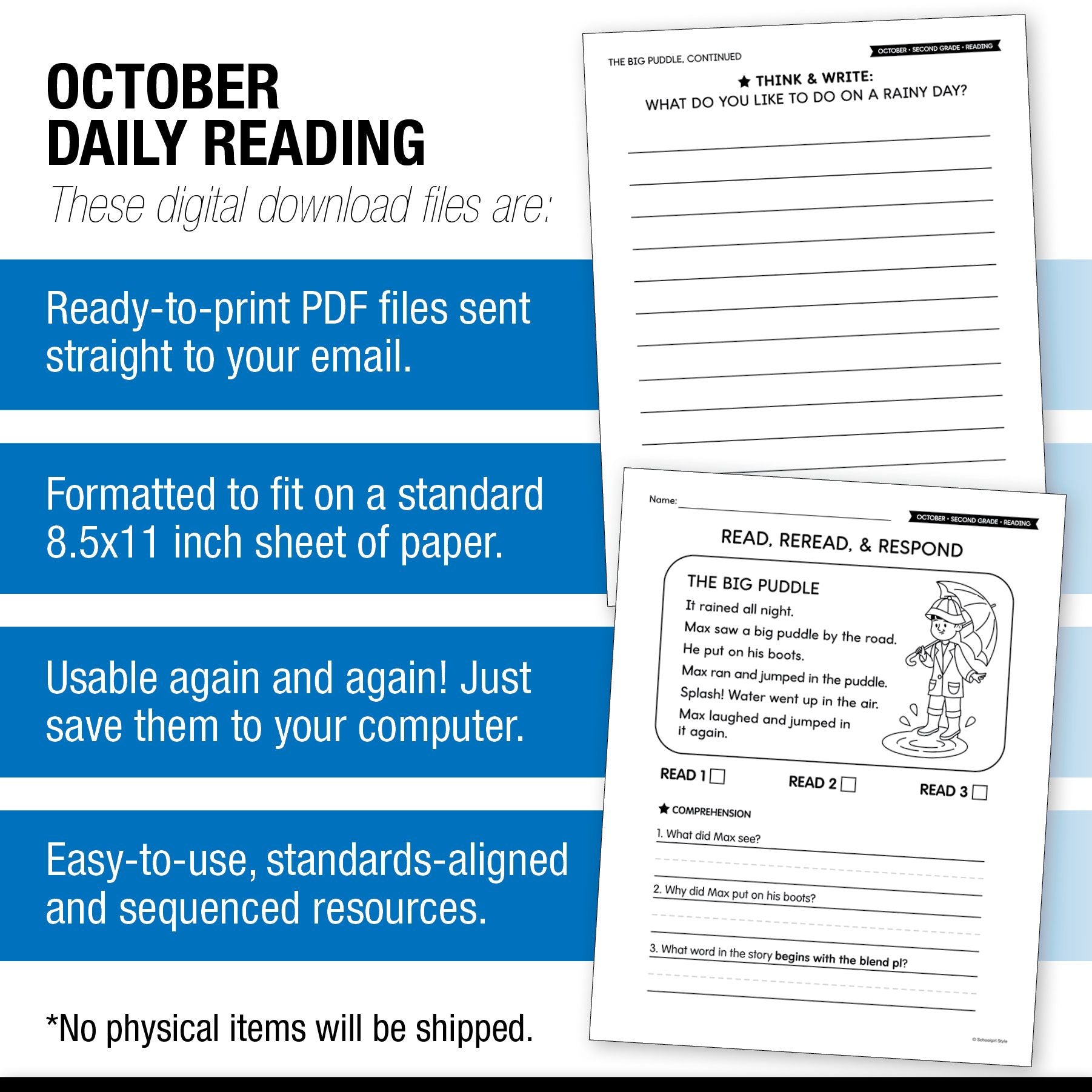 Printable Second Grade October Daily Reading