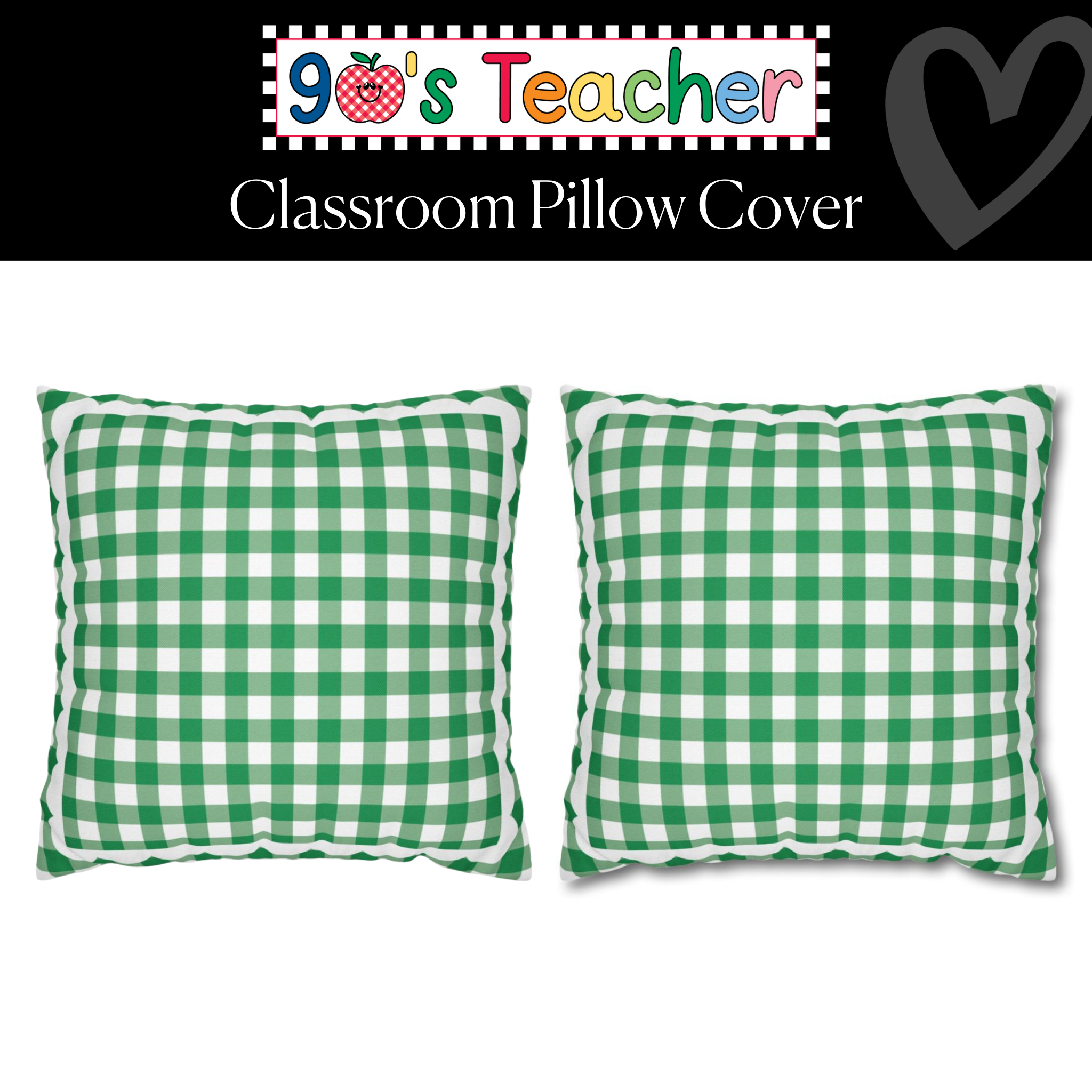 Green Gingham Classroom Pillow Cover | 90s Teacher
