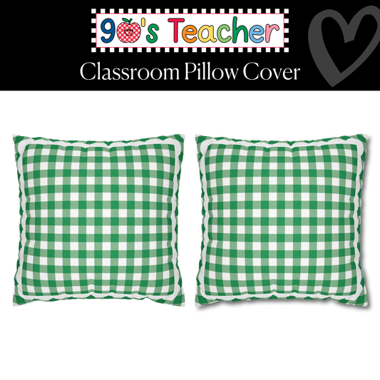 Green Gingham Classroom Pillow Cover | 90s Teacher