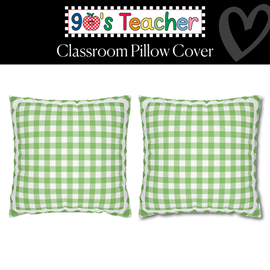 Light Green Gingham Classroom Pillow Cover | 90s Teacher
