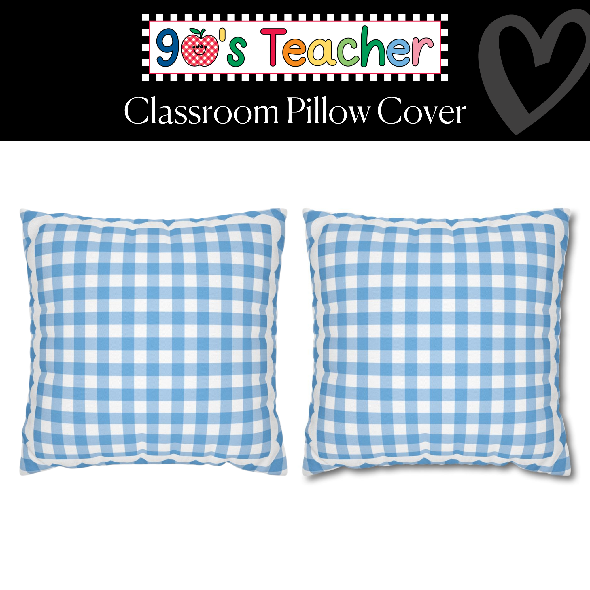 Light Blue Gingham Classroom Pillow Cover | 90s Teacher