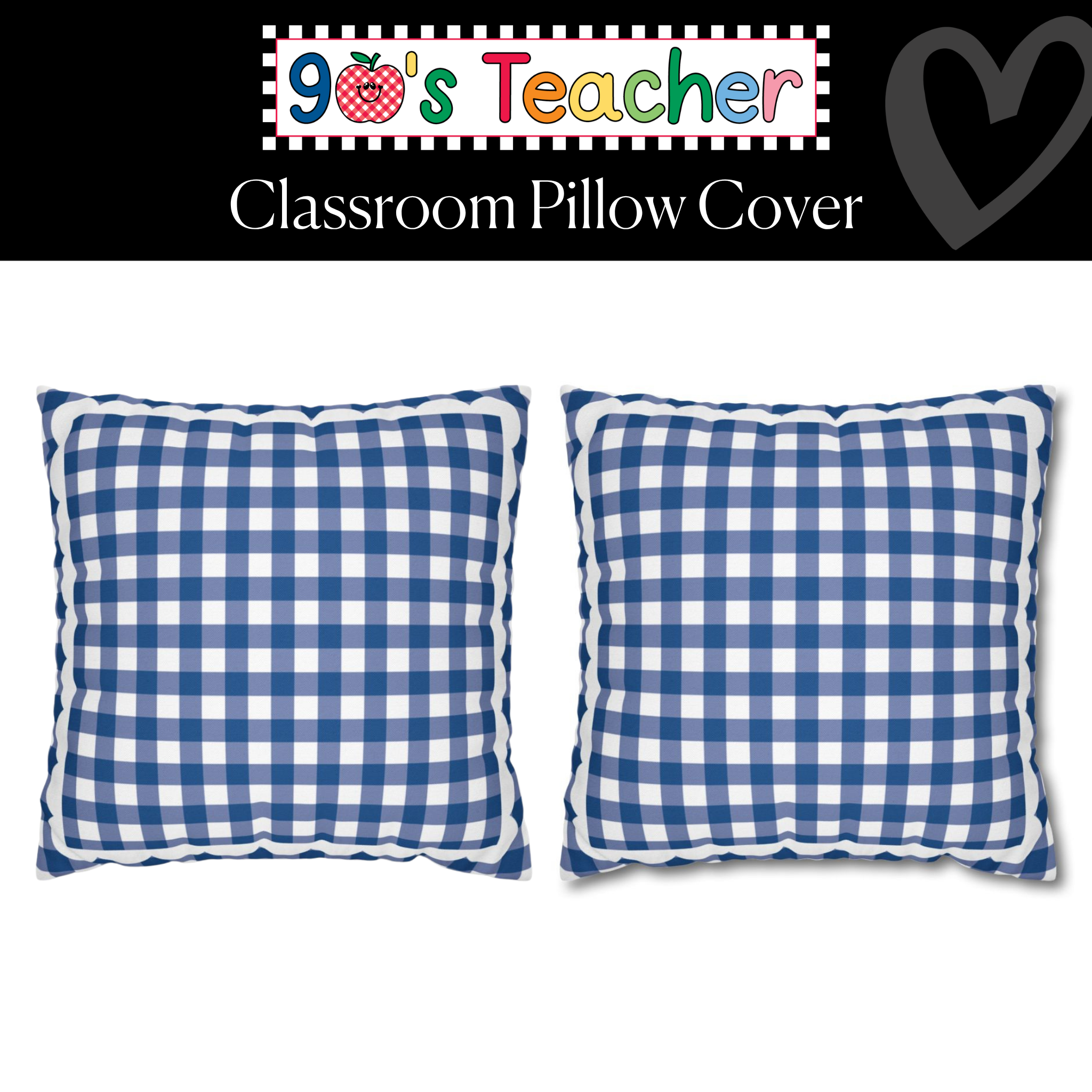 Navy Blue Gingham Classroom Pillow Cover | 90s Teacher