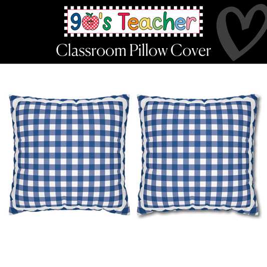 Navy Blue Gingham Classroom Pillow Cover | 90s Teacher