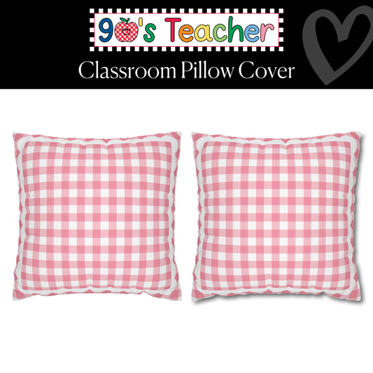 Pink Gingham Classroom Pillow Cover | 90s Teacher