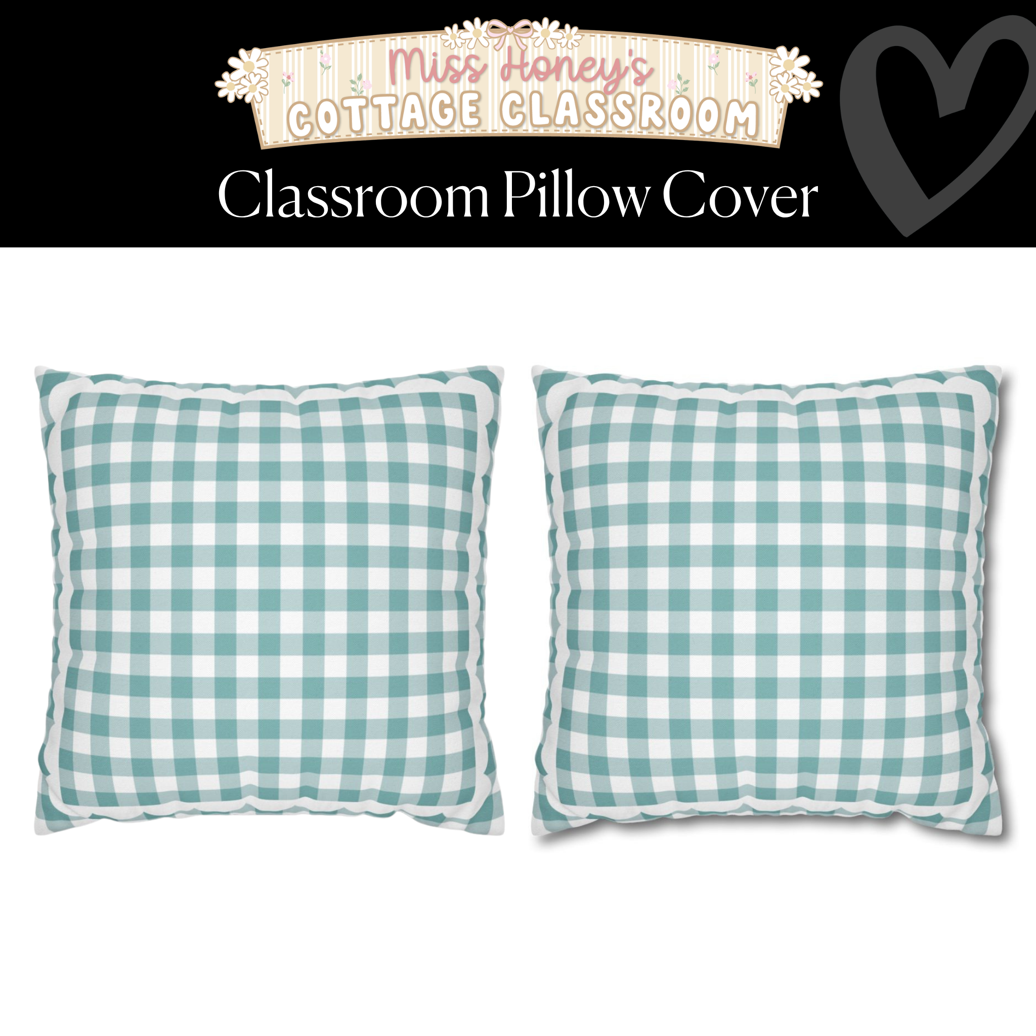 Heritage Teal Gingham Classroom Pillow Cover | Miss Honey's Cottage Classroom