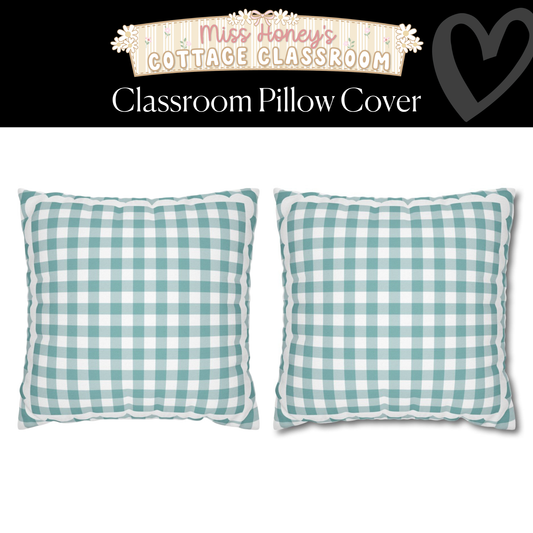 Heritage Teal Gingham Classroom Pillow Cover | Miss Honey's Cottage Classroom
