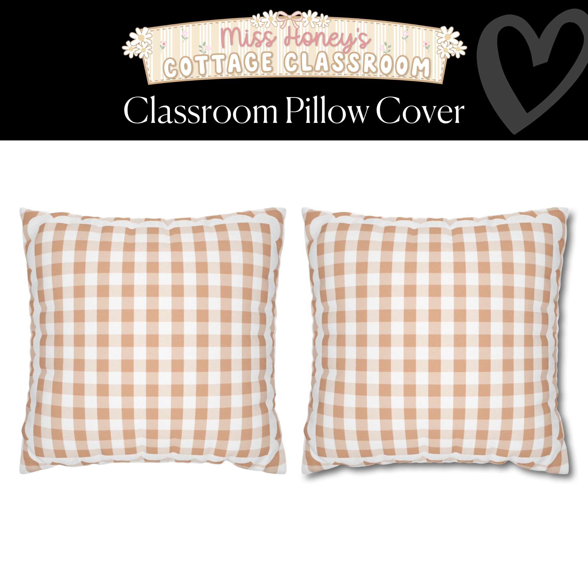 Warm Apricot Gingham Classroom Pillow Cover | Miss Honey's Cottage Classroom
