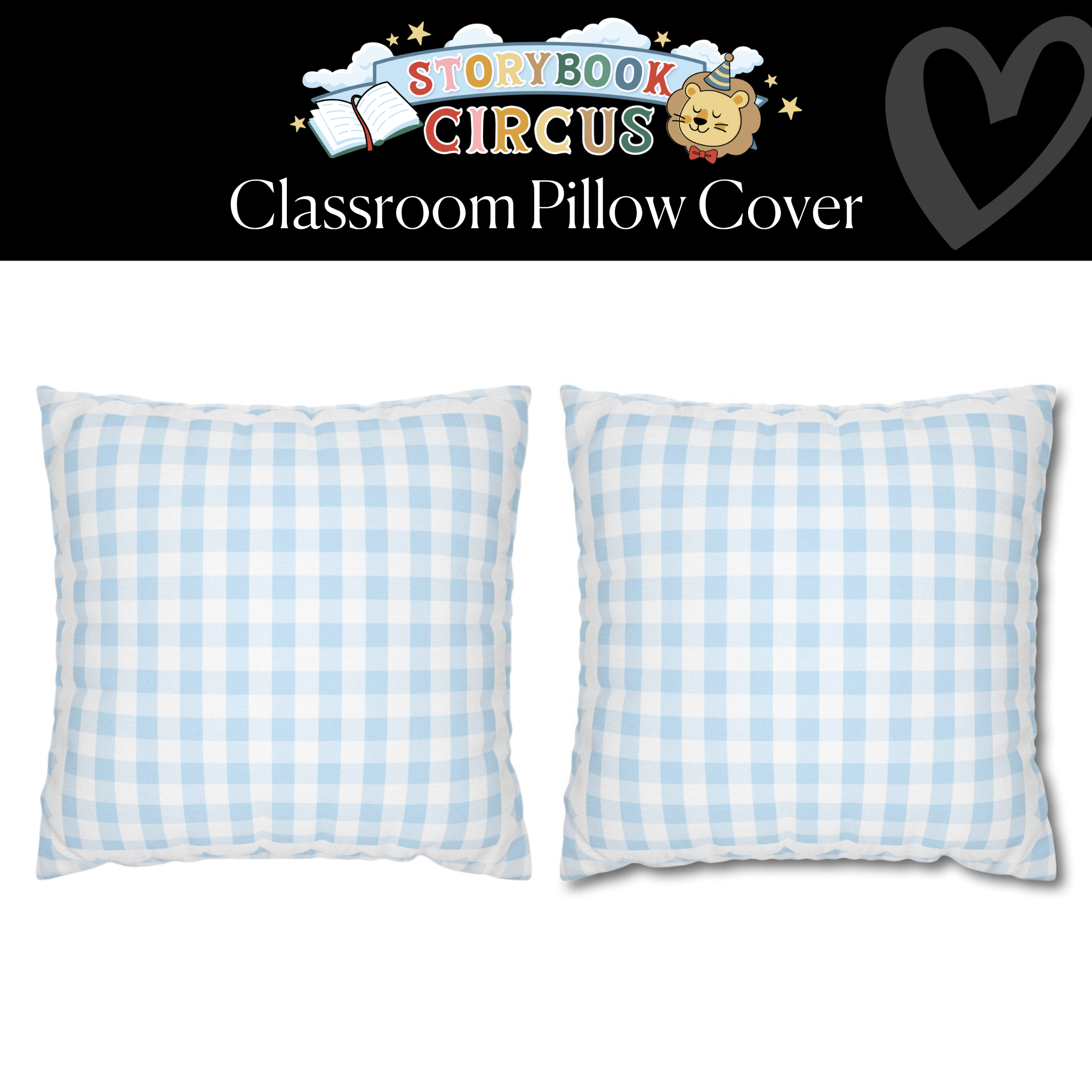 Blue Cotton Candy Gingham Classroom Pillow Cover | Storybook Circus