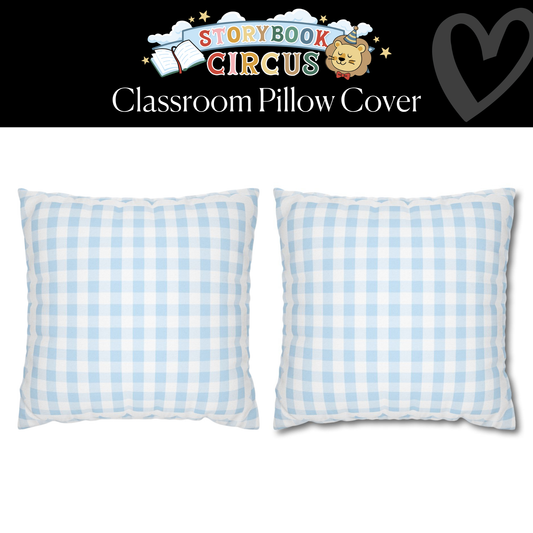 Blue Cotton Candy Gingham Classroom Pillow Cover | Storybook Circus