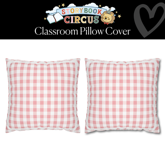 Cotton Candy Pink Gingham Classroom Pillow Cover | Storybook Circus