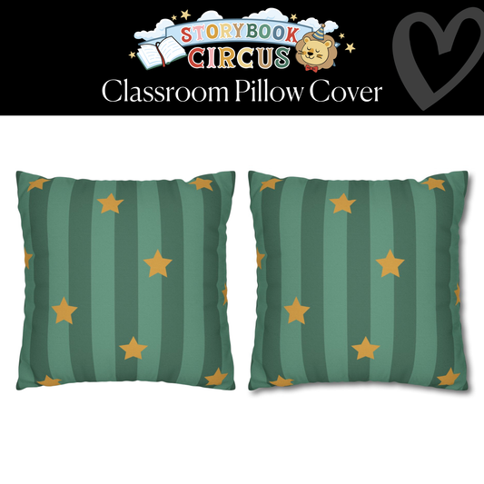 Emerald Big Top Star Stripe Classroom Pillow Cover | Storybook Circus