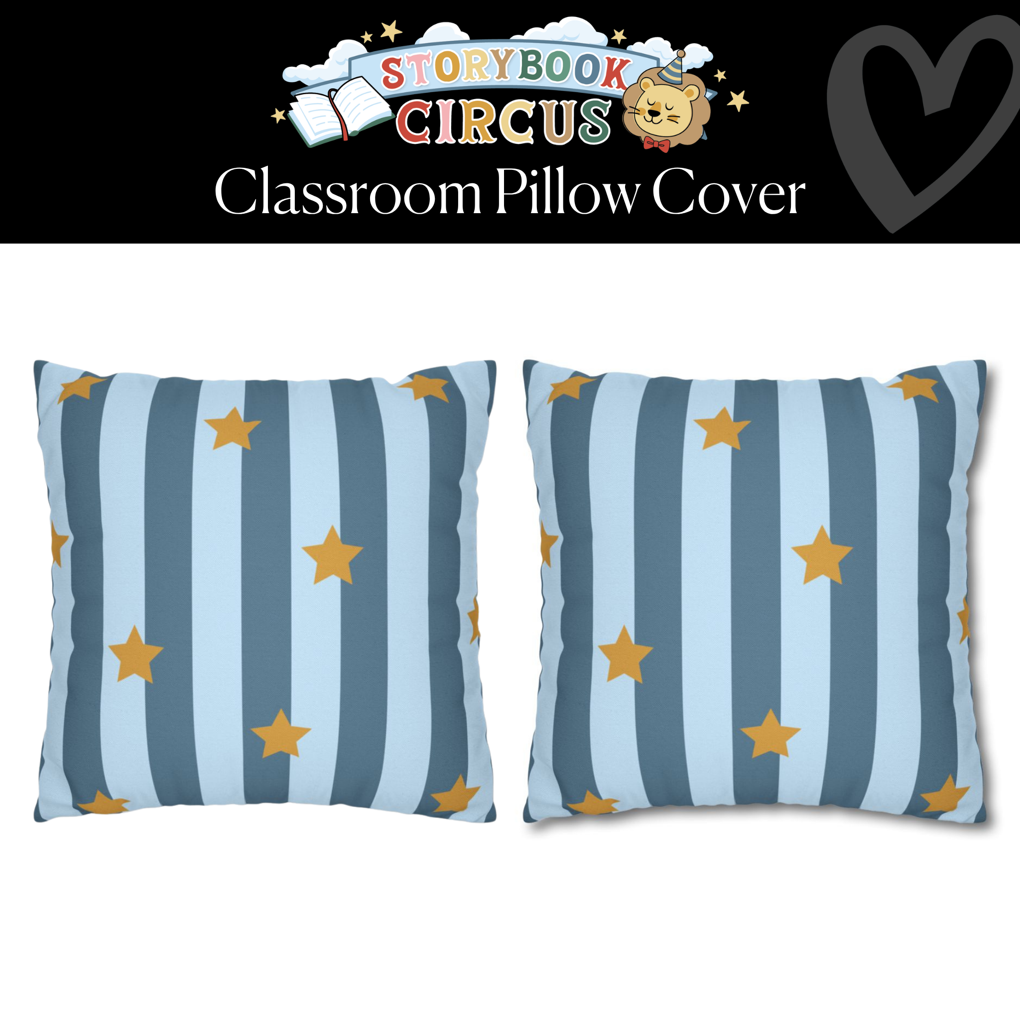 Blue Raspberry Taffy Stripe Classroom Pillow Cover | Storybook Circus