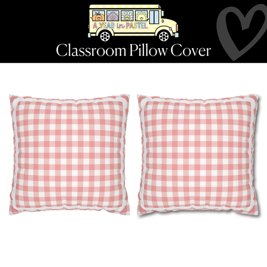 Carnation Pink Pastel Gingham Classroom Pillow Cover | A Year In Pastel