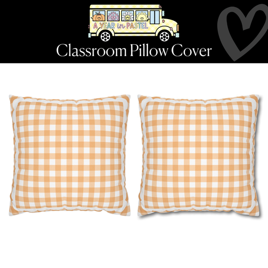 Orange Pastel Gingham Classroom Pillow Cover | A Year In Pastel