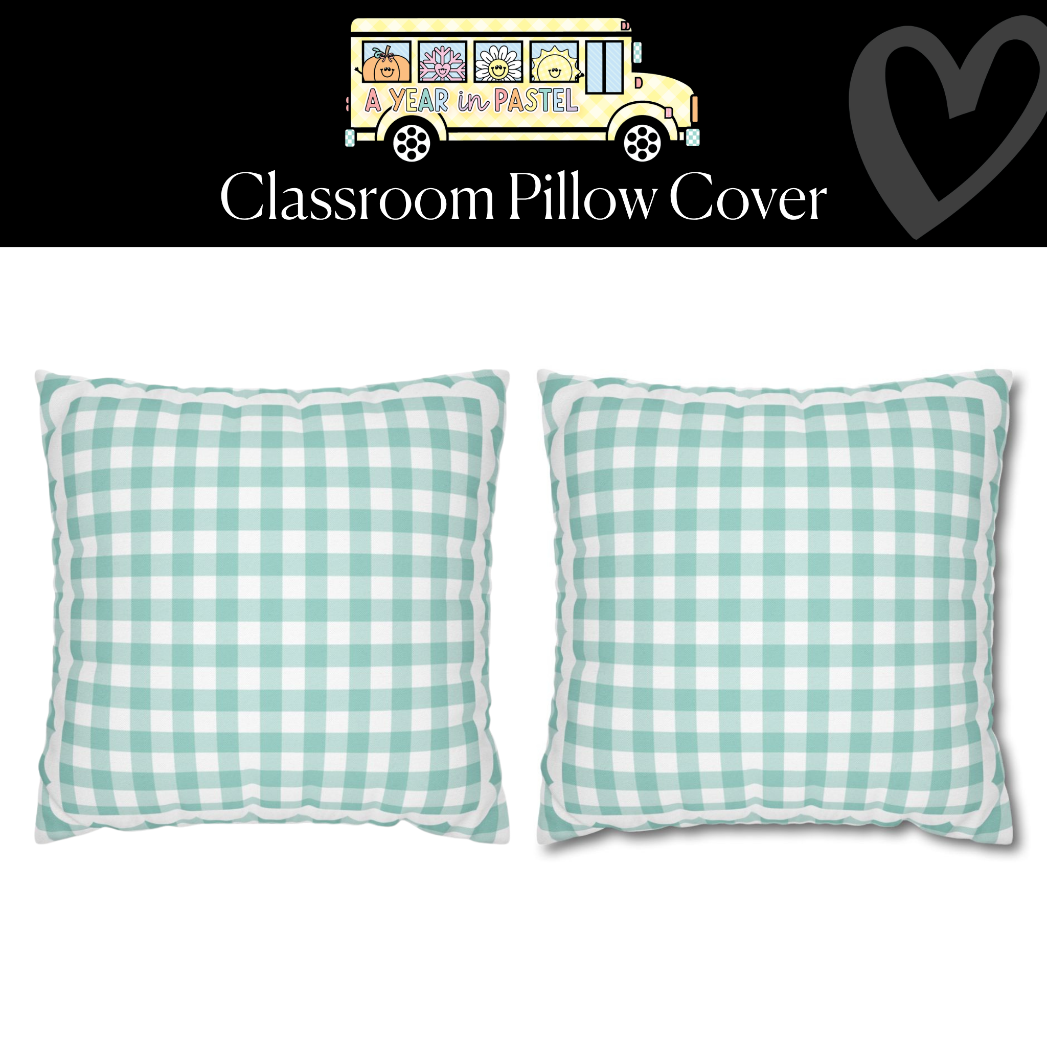 Mint Pastel Gingham Classroom Pillow Cover | A Year In Pastel