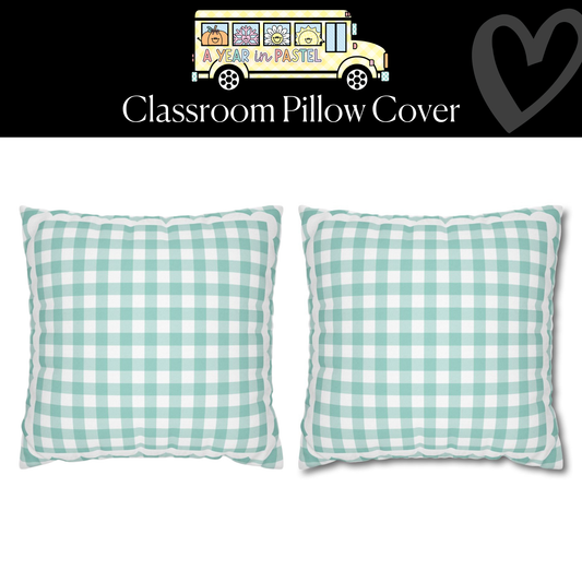 Mint Pastel Gingham Classroom Pillow Cover | A Year In Pastel