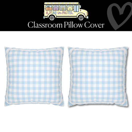 Blue Pastel Gingham Classroom Classroom Pillow Cover | A Year In Pastel