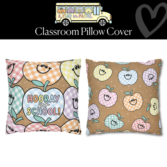 Kraft Paper Apple Checkerboard Classroom Pillow Cover | A Year in Pastel