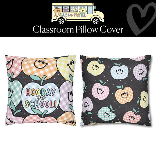 Hooray for School Apple Checkerboard Black Classroom Pillow Cover | A Year In Pastel