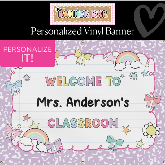 Sticker Book Lavender Composition Personalized Classroom Banner | Banner Bar